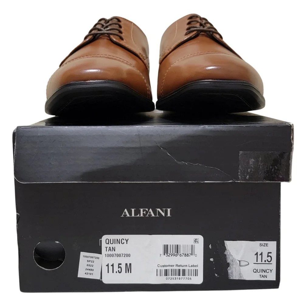 Alfani Men Quincy Cap Toe Derby Oxfords Size US 11.5M Tan Brown Faux Leather